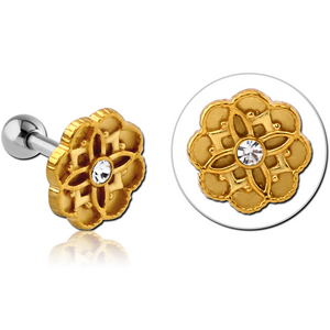 SURGICAL STEEL TWO TONE TRAGUS MICRO BARBELL - FLOWER
