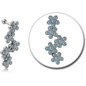SURGICAL STEEL JEWELLED TRAGUS MICRO BARBELL - FLOWERS