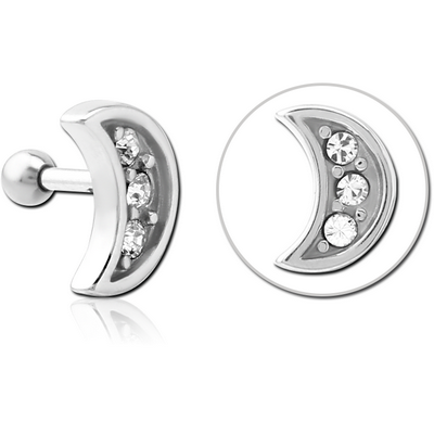 SURGICAL STEEL JEWELLED TRAGUS MICRO BARBELL - CRESCENT