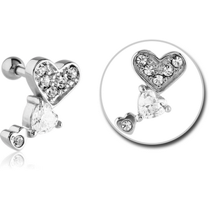 SURGICAL STEEL JEWELLED TRAGUS MICRO BARBELL - THREE HEARTS