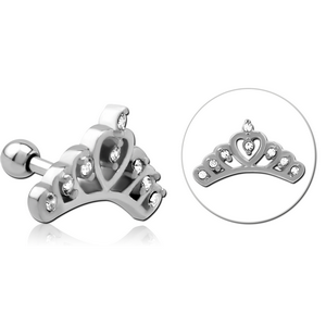 SURGICAL STEEL JEWELLED TRAGUS MICRO BARBELL - CROWN