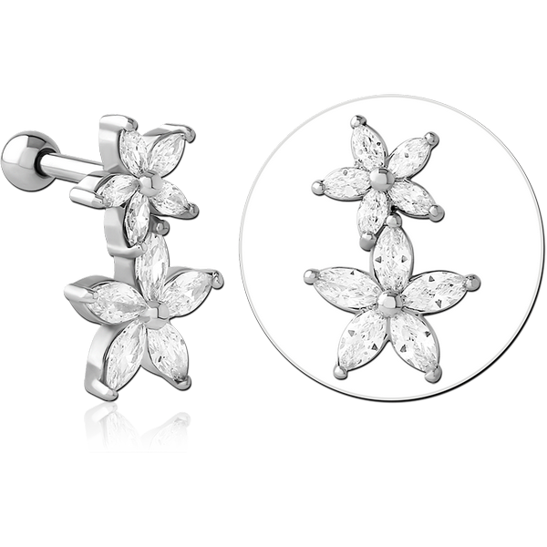 SURGICAL STEEL JEWELLED TRAGUS MICRO BARBELL - FLOWER