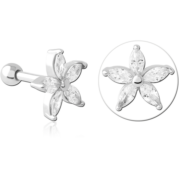 SURGICAL STEEL JEWELLED TRAGUS MICRO BARBELL - FLOWER