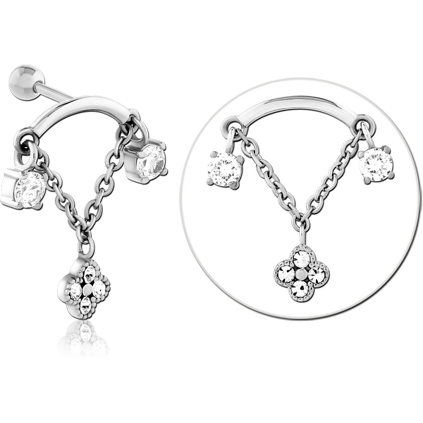 SURGICAL STEEL MICRO BARBELL WITH JEWELLED CHARM