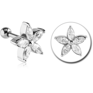SURGICAL STEEL JEWELLED TRAGUS MICRO BARBELL - FLOWER