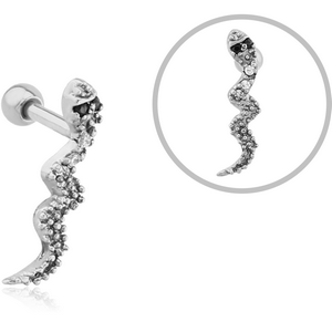 SURGICAL STEEL SNAKE JEWELLED TRAGUS MICRO BARBELL - SNAKE