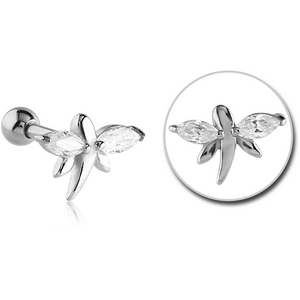 SURGICAL STEEL JEWELLED TRAGUS MICRO BARBELL - BUTTERFLY