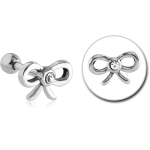 SURGICAL STEEL JEWELLED TRAGUS MICRO BARBELL - BOW TIE
