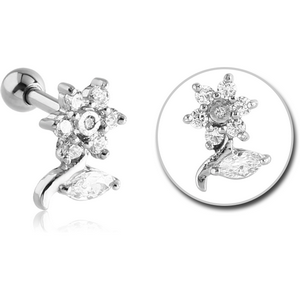 SURGICAL STEEL JEWELLED TRAGUS MICRO BARBELL - FLOWER