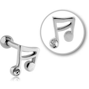 SURGICAL STEEL JEWELLED TRAGUS MICRO BARBELL - MUSIC NOTE