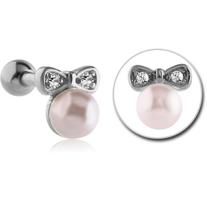 SURGICAL STEEL JEWELLED TRAGUS MICRO BARBELL - BOW AND PEARL