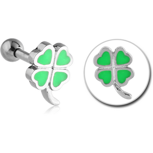 SURGICAL STEEL TRAGUS MICRO BARBELL WITH ENAMEL - SHAMROCK