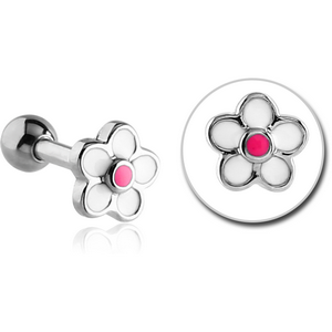 SURGICAL STEEL TRAGUS MICRO BARBELL WITH ENAMEL - FLOWER