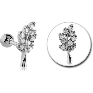 SURGICAL STEEL JEWELLED TRAGUS MICRO BARBELL - LEAF