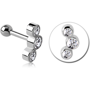 SURGICAL STEEL JEWELLED TRAGUS MICRO BARBELL - TRIPLE JEWELLED