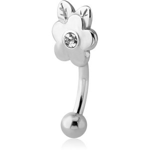 SURGICAL STEEL JEWELLED FANCY CURVED MICRO BARBELL- FLOWER WITH LEAFS