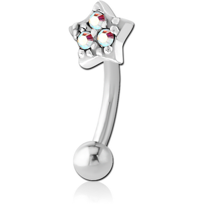 SURGICAL STEEL JEWELLED FANCY CURVED MICRO BARBELL - STAR PRONGS