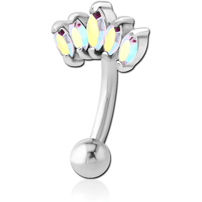 SURGICAL STEEL JEWELLED FANCY CURVED MICRO BARBELL - FIVE GEMS