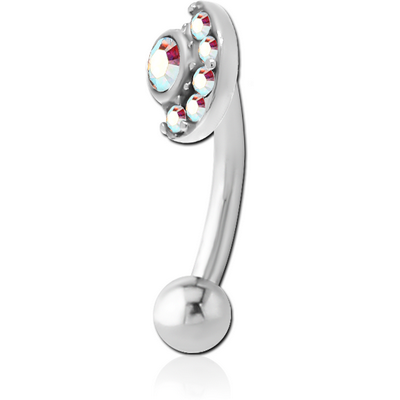 SURGICAL STEEL JEWELLED FANCY CURVED MICRO BARBELL - MOON AND STARS