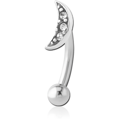SURGICAL STEEL JEWELLED FANCY CURVED MICRO BARBELL - CRESCENT 3 GEMS