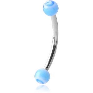 SURGICAL STEEL CURVED MICRO BARBELL WITH UV ACRYLIC SPIRAL BALLS