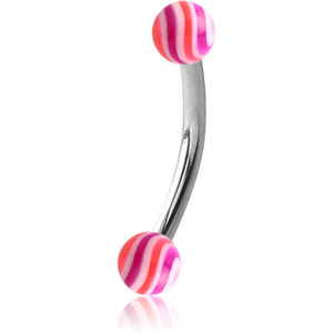 SURGICAL STEEL CURVED MICRO BARBELL WITH WAVE CANDY UV ACRYLIC BALLS