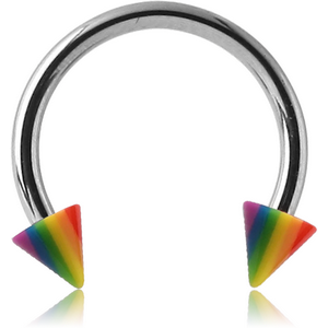 SURGICAL STEEL MICRO CIRCULAR BARBELL WITH UV ACRYLIC RAINBOW CONES