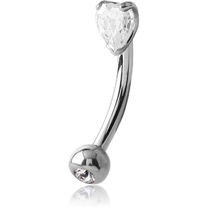SURGICAL STEEL DOUBLE JEWELLED 3MM HEART PRONG SET FANCY CURVED MICRO BARBELL