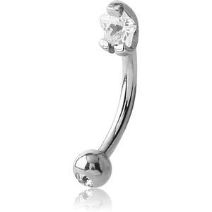 SURGICAL STEEL DOUBLE JEWELLED 3MM FLOWER PRONG SET FANCY CURVED MICRO BARBELL
