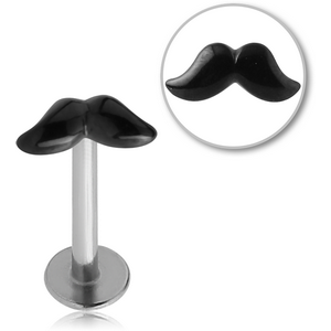 SURGICAL STEEL MICRO LABRET WITH BLACK PVD MUSTACHE