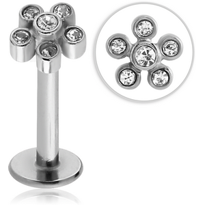 SURGICAL STEEL MICRO LABRET WITH JEWELLED ATTACHMENT - FLOWER