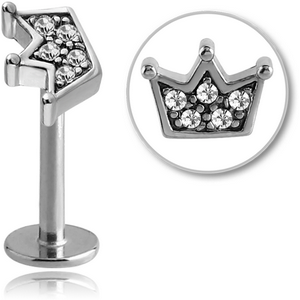 SURGICAL STEEL MICRO LABRET WITH JEWELLED ATTACHMENT - CROWN