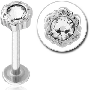 SURGICAL STEEL MICRO LABRET WITH JEWELLED ATTACHMENT - FLOWER