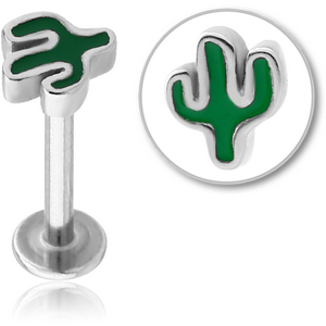 SURGICAL STEEL MICRO LABRET WITH ENAMEL ATTACHMENT - CACTUS