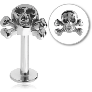 SURGICAL STEEL MICRO LABRET WITH ATTACHMENT - CROSSBONES SKULL