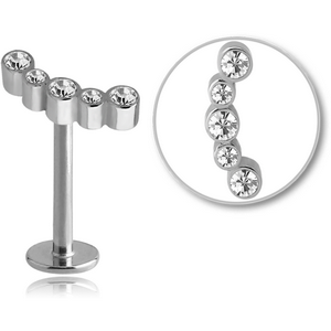 SURGICAL STEEL MICRO LABRET WITH JEWELLED ATTACHMENT - 5 JEWELS