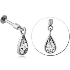 SURGICAL STEEL TRAGUS MICRO LABRET WITH JEWELLED CHARM - PAIR DROP