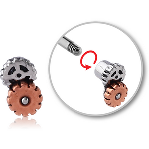 SURGICAL STEEL MICRO THREADED STEAMPUNK ATTACHMENT WITH COPPER PART
