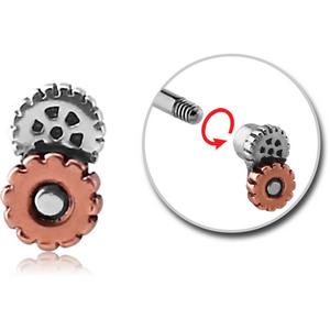 SURGICAL STEEL MICRO THREADED STEAMPUNK ATTACHMENT WITH COPPER PART