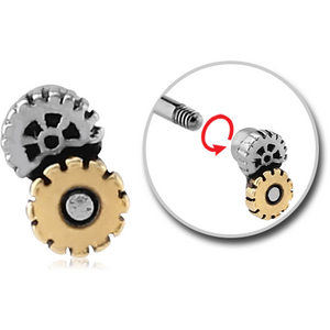 SURGICAL STEEL MICRO THREADED STEAMPUNK ATTACHMENT WITH BRASS PART