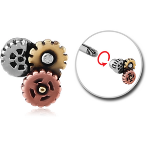 SURGICAL STEEL MICRO THREADED STEAMPUNK ATTACHMENT WITH BRASS AND COPPER PARTS