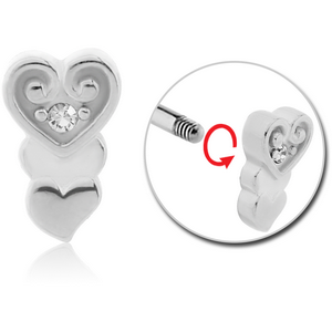 SURGICAL STEEL MICRO THREADED JEWELLED HEART ATTACHMENT