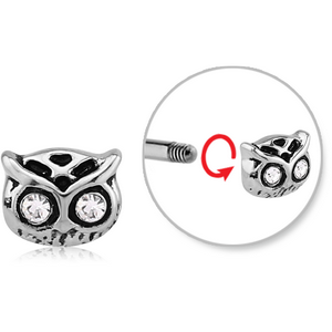 SURGICAL STEEL MICRO THREADED JEWELLED ATTACHMENT - OWL HEAD