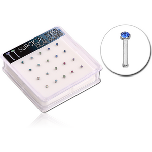 BOX OF 20 SURGICAL STEEL JEWELLED NOSE BONES