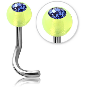 SURGICAL STEEL 1.2MM THREADING CURVED NOSE STUD WITH UV JEWELLED BALL