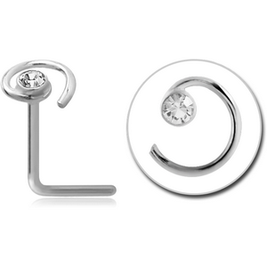 STERLING SILVER 925 JEWELLED SPIRAL 90 DEGREE NOSE STUD