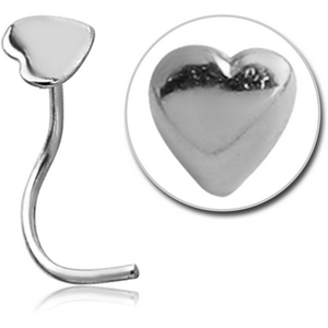 STERLING SILVER 925 JEWELLED HEART CURVED NOSE STUD