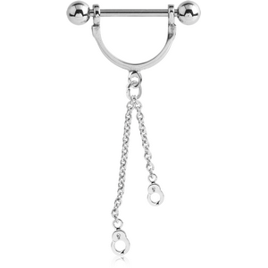 SURGICAL STEEL NIPPLE STIRRUP WITH HANDCUFF DANGLING CHARM