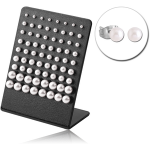 36 PAIRS OF SYNTHETIC PEARL EAR STUDS ON DISPLAY