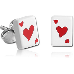 PAIR OF ACRYLIC PLAYING CARDS EAR STUDS - HEART